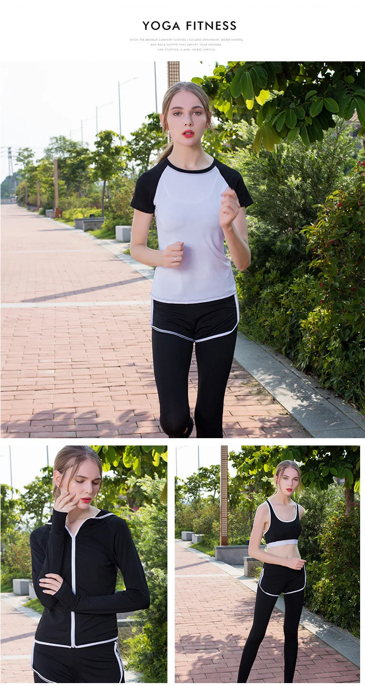 Женский спортивный костюм для йоги, комплект с бюстгальтером, женская летняя спортивная одежда с короткими рукавами, быстросохнущая одежда для фитнеса и тренировок