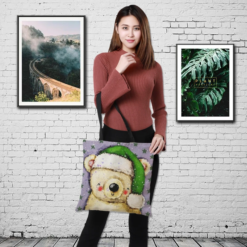 Индивидуальные милые комикс полосы печати женские сумки льняные кошки стиль сумка с принтом логотипа повседневные дорожные пляжные сумки 43 см* 43 см