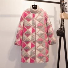 Новинка, зимнее маленькое жаккардовое длинное шерстяное пальто-кокон В Натуральную клетку, шерстяное пальто, Женское шерстяное пальто, женская шерстяная куртка
