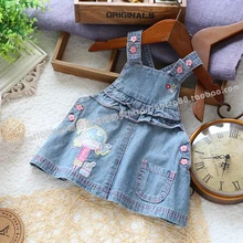 ; розничная ; Новинка года; сезон весна-осень; одежда для малышей; платья для маленьких девочек; повседневное джинсовое платье; детское платье на бретелях