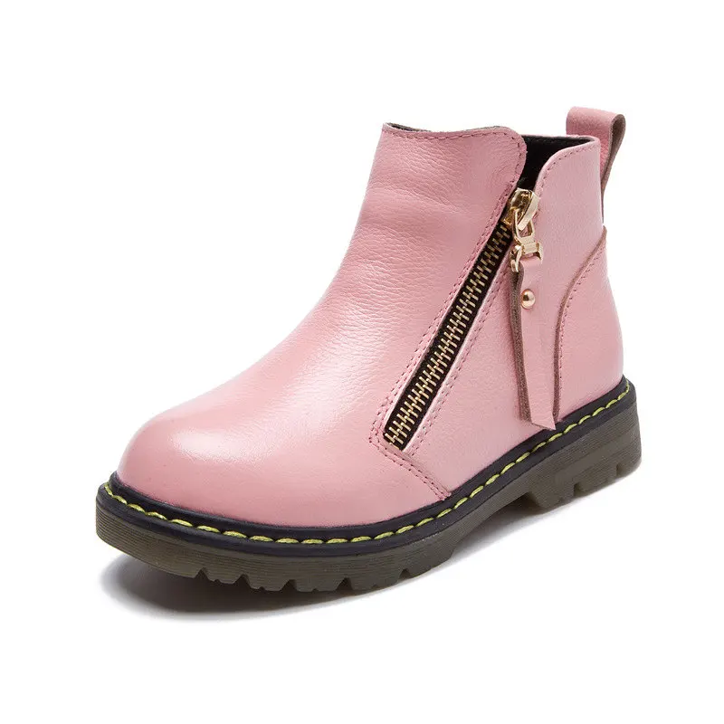 Зимние Ботинки martin для маленьких девочек; обувь для детей; брендовые розовые зимние ботинки из натуральной кожи для мальчиков; модные черные ботинки для детей; A184 - Цвет: Pink