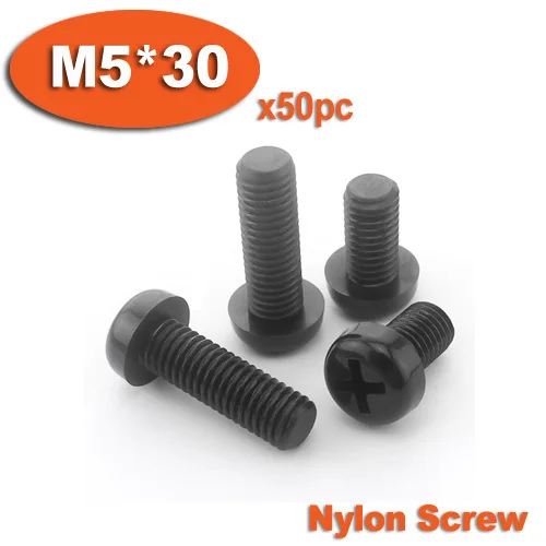 

50pcs DIN7985 M5 x 30 Black Plastic Nylon Pan Head Phillips Screw Cross Recessed Raised Cheese Head Screws