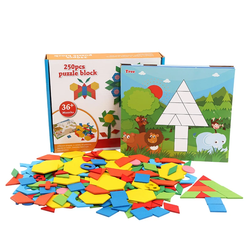 3D деревянные головоломки Обучающие игрушки Монтессори 250 шт. Классическая игра детская головоломка Танграм доска головоломки подарки для детей - Цвет: Full Set