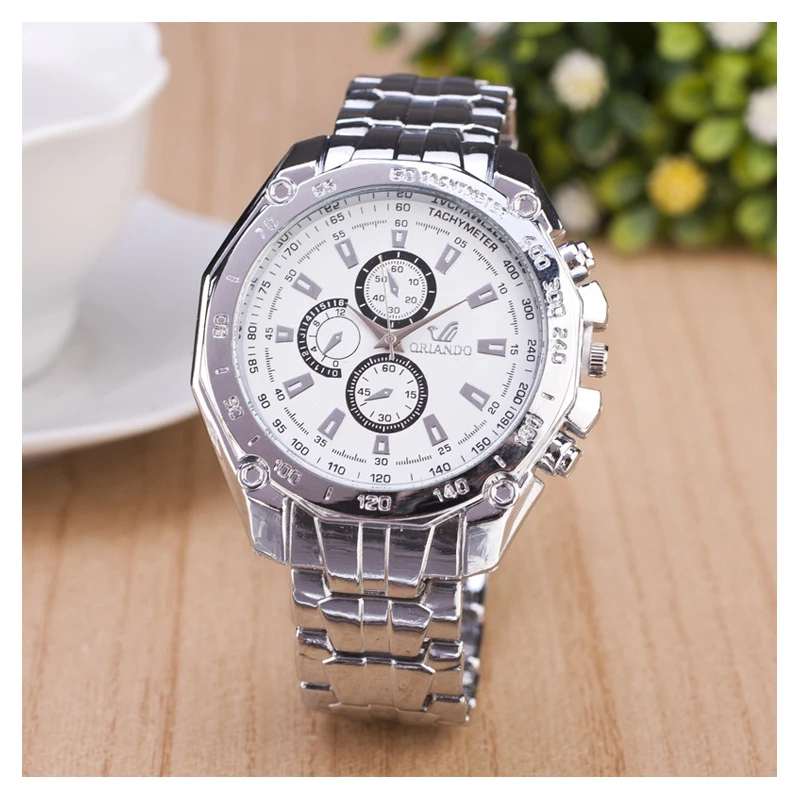 

YCYS-Men's Fashion Stainless Steel Belt Sport Business Quartz Watch Wristwatches White