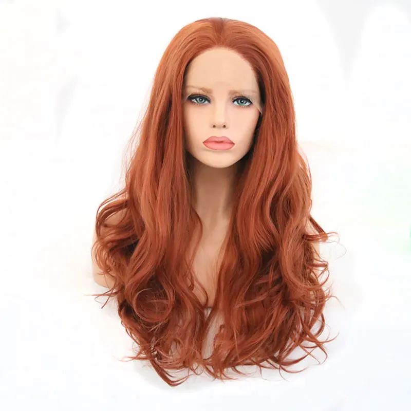 

Bombshell Orange Red Color Glueless Heat Resistant 150% Density Hand Tied Lace Part Masquerade Daily Synthetic Lace Front Wigs