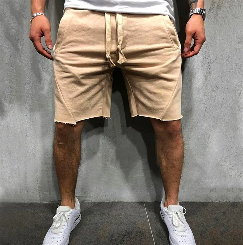 Mens Knee-length Cotton Shorts with Elastic Drawstring Waist Men's Sweatshort with Side Pockets Summer Shorts Short Pants