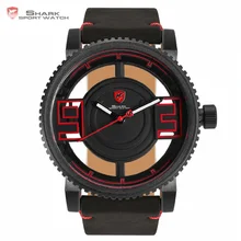 Megamouth акула спортивные часы черный красный 3D Специальный прозрачный дизайнер полые Лидирующий бренд кожа наручные кварцевые мужские часы/SH542