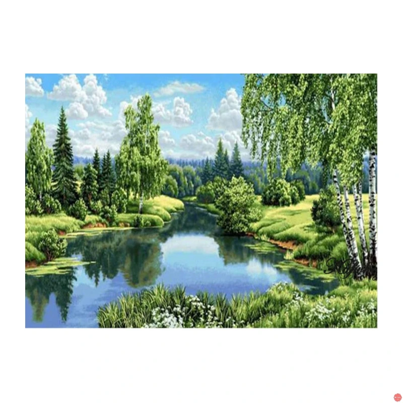 Hot Sale Diy 5D Diamond Painting Autumn Pond Full square Mosaic Picture Embroidery Landscape Pattern Rhinestones | Дом и сад
