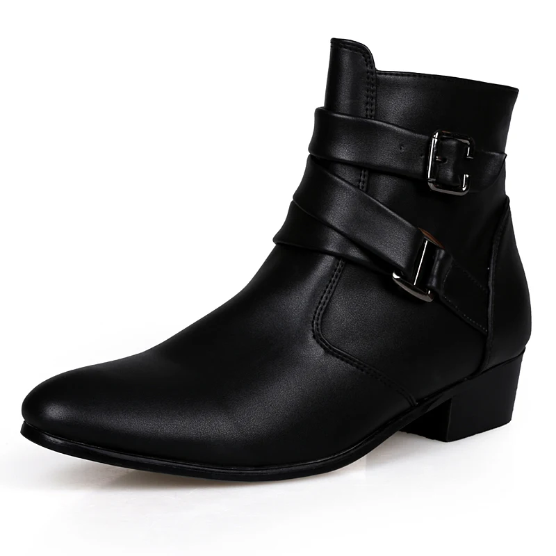 

2016 Fashion Ankle Boots Men Suede Heel Genuine Leather Martin boots Waterproof Warm Point Toe Winter Boots Men Shoes High Heels
