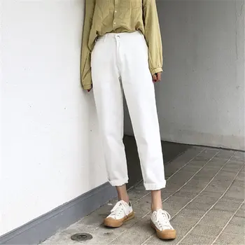 

HziriP 2019 New Brief Summer Slender Female Loose Women Jeans All Match Denim High Waist Casual Ankle Length White Trousers