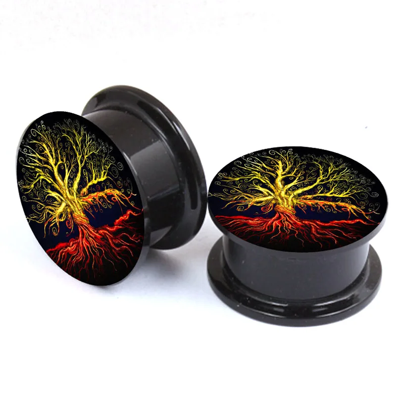 

2pcs Unisex Acrylic tree of Life logo ear Gauge flesh plug tunnels hollow septum rings expanders stretched body piercing jewelry