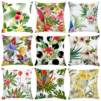 

Flamingo Tropical Monstera Flower Short Plush Throw Pillow Cushion Cover Car Home Decoration Sofa Decor Decorative Pillowcase