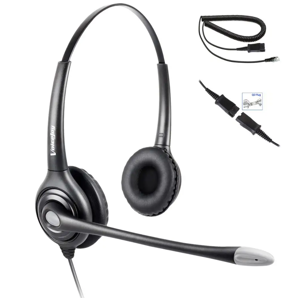 Office Headset With Qd (quick Disconnect) Cord Binaural Noise Canceling