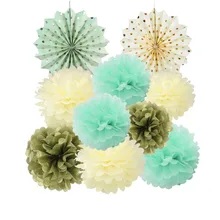 Pack Of 10 Nature Color Home Garden Party Decoration Set Tissue Paper Fans Pom Poms For Wedding Birthday Party Baby Showers