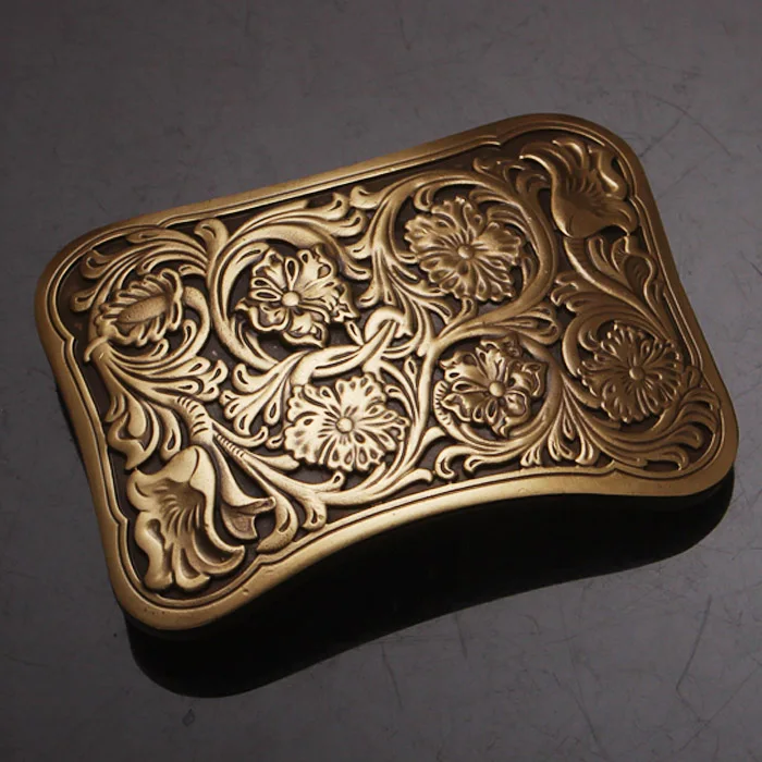 

High Quality Antique Vintage/Retro Flower embossed Men's Solid Copper Brass Belt Buckle