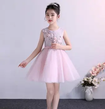 

Fashion brand Handmade lace Red Girl wedding Dress Sleeveless applique Dresses Girls Boutique Kids Wear Baptism Girls dress 4-12