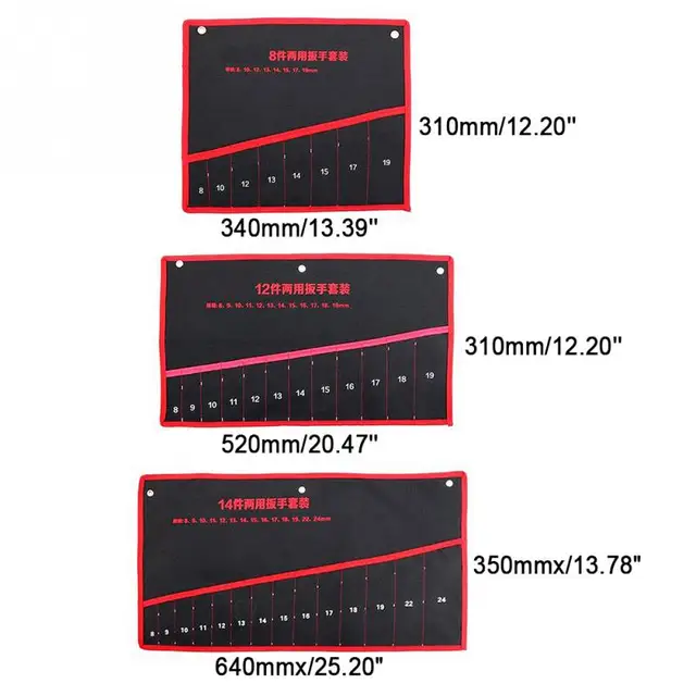 8/12/14 Pockets Canvas Spanner Wrench Tool Roll Up Storage Bags Organizer Pouches Case With Hanging Holes Tool Bag