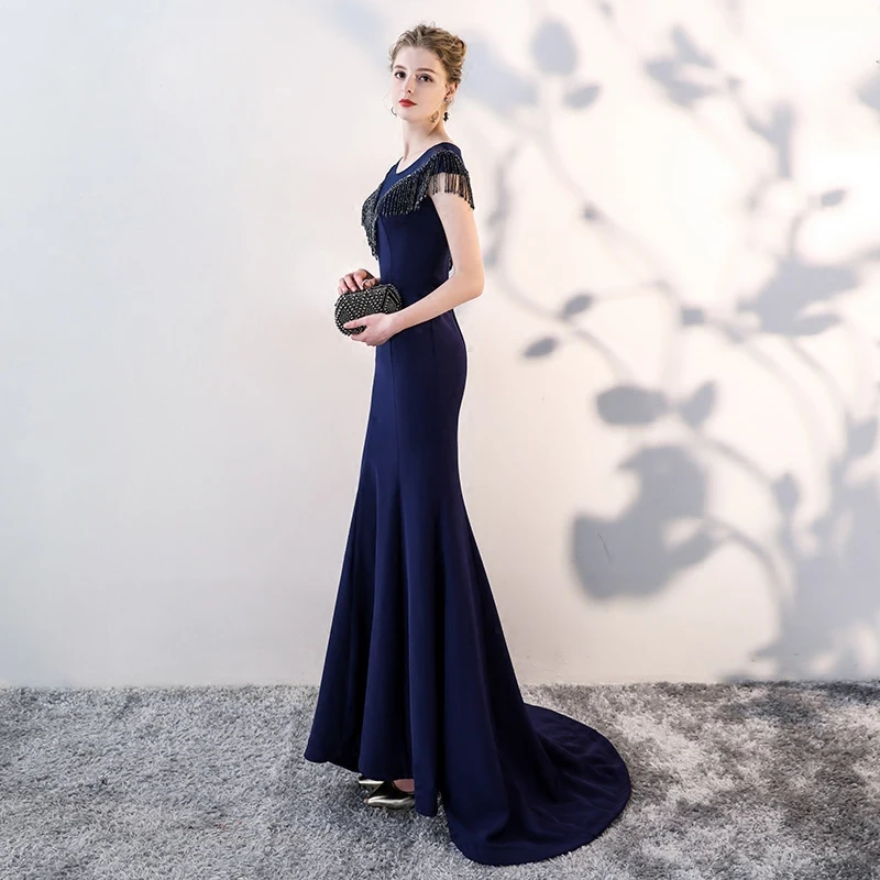 SSYFashion Новый банкет изящный темно синий Русалка роскошное вечернее платье