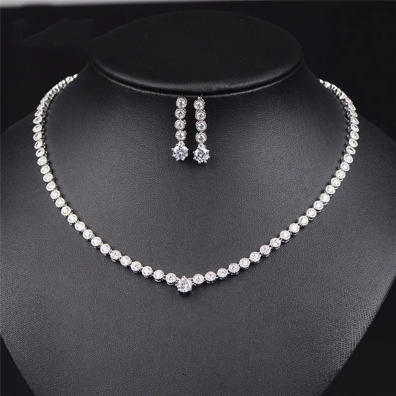 

Fashion Necklace Earring Set Korean Version Of The New Simple Fashion Women's Jewelry Inlaid AAA Zircon