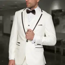 Лидер продаж, один пуговица, смокинги для жениха цвета слоновой кости, с отворотом, для жениха, лучшие мужские свадебные костюмы для выпускного(пиджак+ брюки+ жилет+ галстук