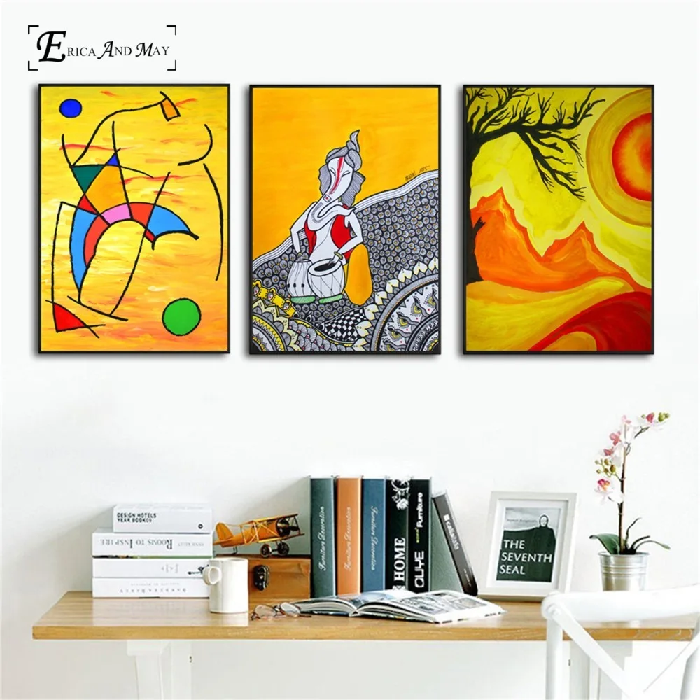 Abstract India Mountain Yellow On Sale Poster Wall Painting Living Room Abstract Canvas Art ...