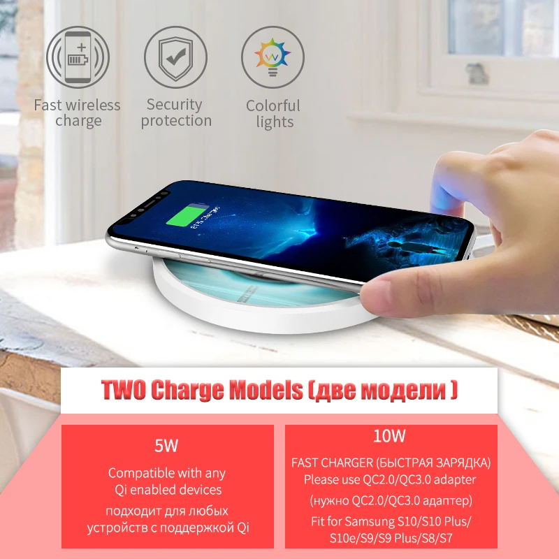 Для samsung Note 10/S10/S10 Plus/S9 Беспроводное зарядное устройство 10 Вт быстрая Беспроводная зарядная площадка qi-сертифицированная для iPhone XS/8 Mi 9 зарядное устройство