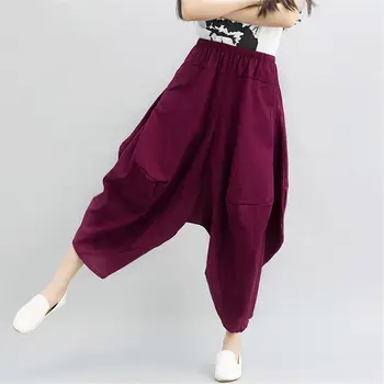 

Baggy Pants Women Summer Wide Leg Harem Pants Women Casual Cotton and Linen Trousers Loose Nine Point Pantalon Femme Large f1232