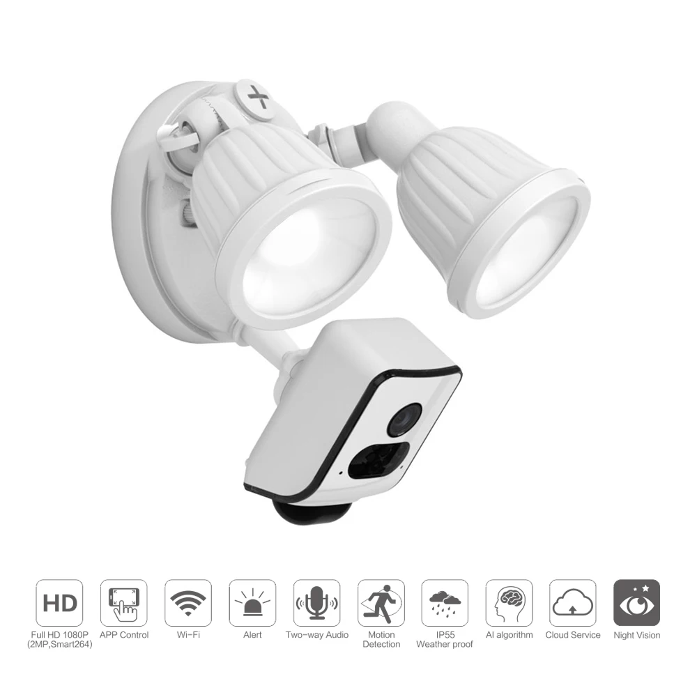 

FREECAM L800CE white Floodlight Security WiFi Camera Motion-Activated with Alarm Push and Cloud Service, Home Security Outdoor