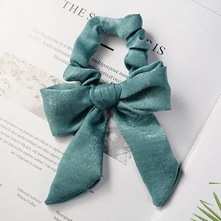 12 green Knot Кроличьи ушки шифон бант шелковые резинки для волос женские жемчужные конский хвост держатель резинка для волос бабочка резинки для волос аксессуары Головные уборы - Цвет: 12 green Knot