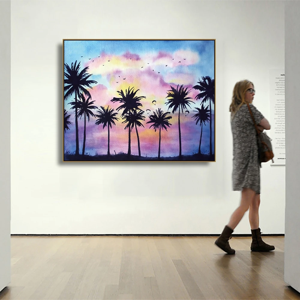 

Laeacco Canvas Calligraphy Painting Abstract Tropical Palm Tree Posters and Prints Wall Pictures for Living Room Home Decoration