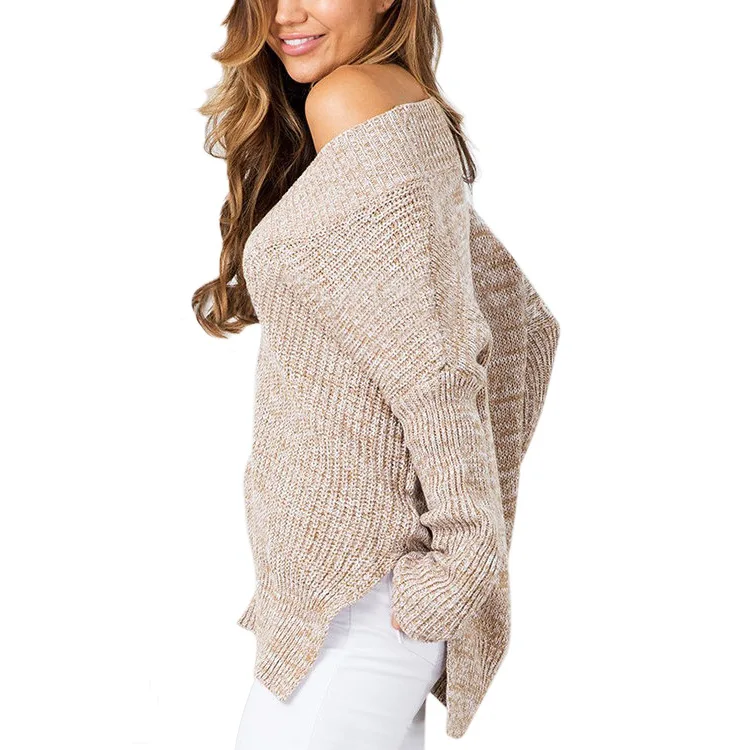 LOGAMI V Neck Irregular Long Sweaters Women Loose Casual Pullover Woman Sweater New Fashion Sweaters
