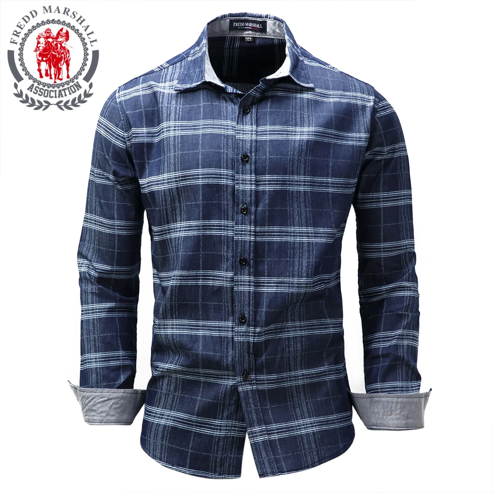 Fredd Marsha Men Shirts Plaid Tailoring Slim Fit M 3XL 100