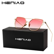 HENIAO Fashion Cat Eye Sunglasses Women Brand Alloy Frame UV400 HD Sun Glasses Unique Flat Ladies Sunglasses Oculos