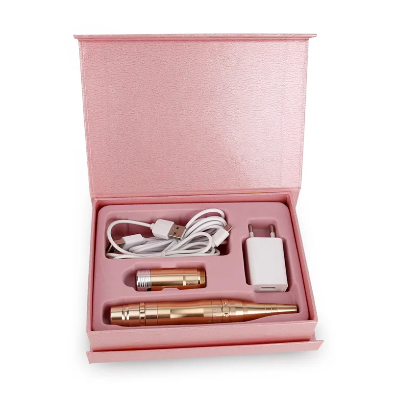 

Pro 1Pcs Rose Gold Permanent Makeup Pen Eyebrow Eyeliner Lip Rotary Tattoo Machine 4.2W Motor With Needles And Mouth Tips