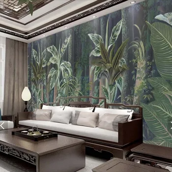 

European Hand Painting Tropical Rainforest Wallpaper Mural for Living Room 3D Printed Photo Wallpaper Murals Wall Paper Custom