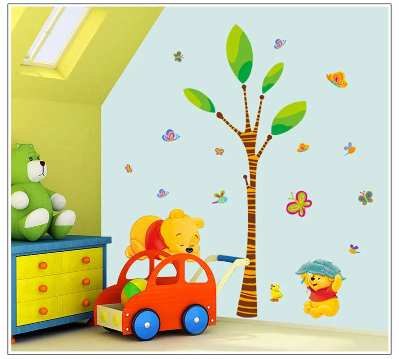 % Cartoon Animals Winnie Pooh Wall Stickers For Kids Children Room Decaor 3d Window Bear Tiger Height Measure Nursery Wall Decal