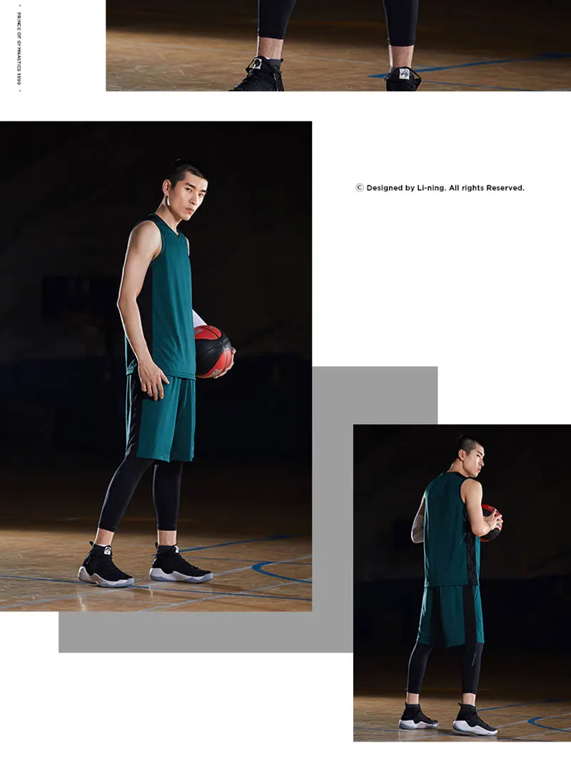 Li-Ning, мужские баскетбольные костюмы для соревнований, 2 штуки, полиэстер, дышащий жилет+ шорты, подкладка, спортивные комплекты, AATP001 MSY184