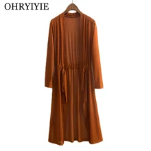 OHRYIYIE размера плюс 5XL женский кардиган свитер пончо летний длинный свободный вязаный кардиган с поясом Женская верхняя одежда