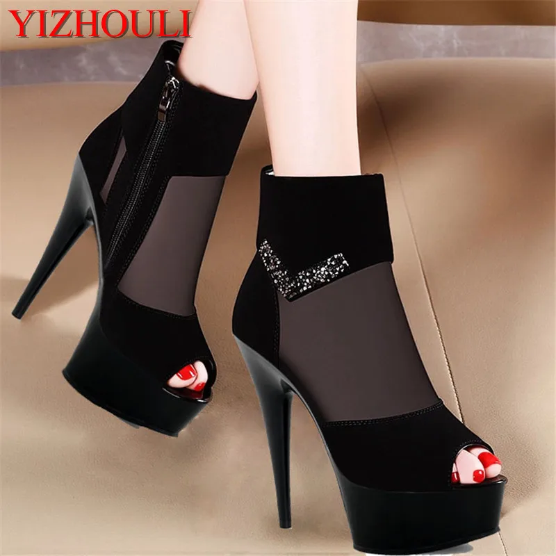 The European platform is ultra high heel sandals, mesh vamp vamp shoes