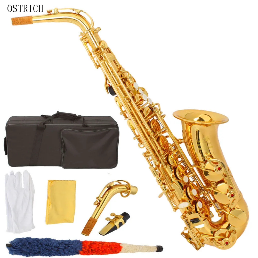 Ostrich New School Professional Paint Gold Alto Eb Sax Saxophone + Case + Mouthpiecesin