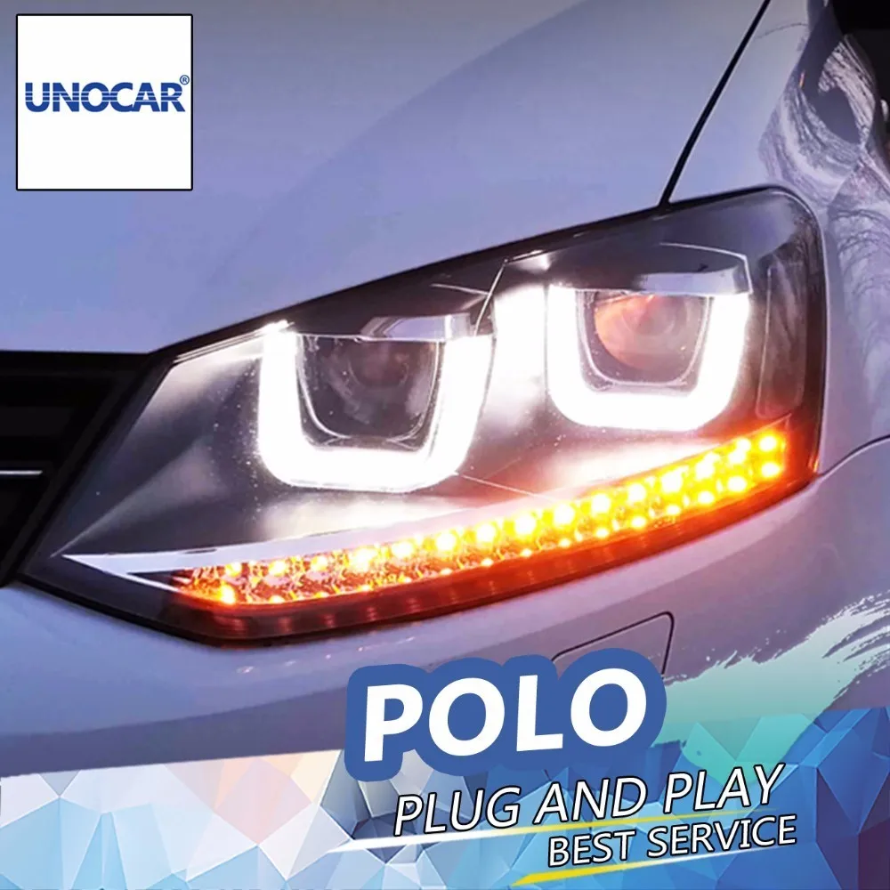 UNOCAR Head Lamp for VW POLO Headlights LED Headlight DRL Daytime