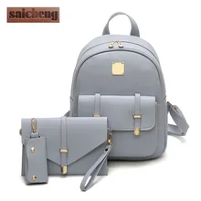Fashion Composite Bag Pu Leather Backpack Women Cute 3 Sets Bag School Backpacks For Teenage Girls Black Bags Letter Sac A Dos
