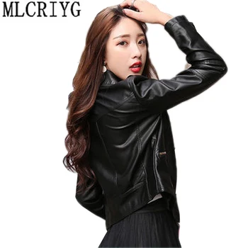 

Plus Size New 2019 Spring Autumn PU Leather Jacket Faux Soft Short Black Leather Coat Outwear jaqueta motoqueiro feminina LX49