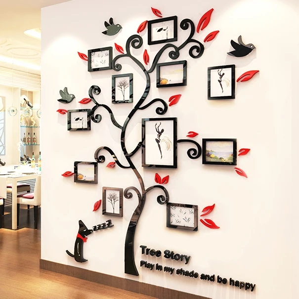 Günstige Fotos rahmen baum Kreative 3D Acryl Wand Aufkleber Niedlichen welpen Schlafzimmer wohnzimmer DIY Kunst wand dekor sofa wand dekoration