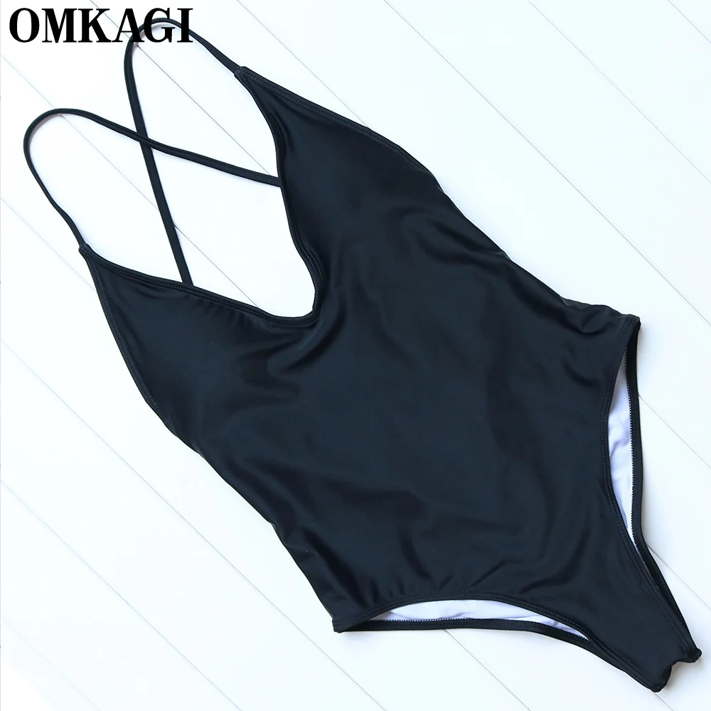 OMKAGI Brand Solid One Piece Swimsuit Swimwear Women Sexy Push Up Bodysuit Swimming Bathing Suit Beachwear