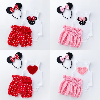 

summer baby infant clothes set Minnie Mouse Cartoon 3pcs/set Vest Tops+shorts+Head clip Children Baby Girl toddle Clothes