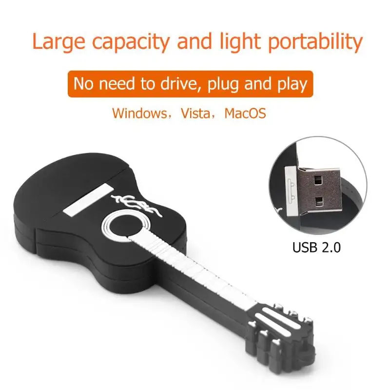 4GB/16GB Musical Guitar Model USB 2.0 Flash Drive Memory Stick Pen Drive External Storage U Disk for Phone Computer