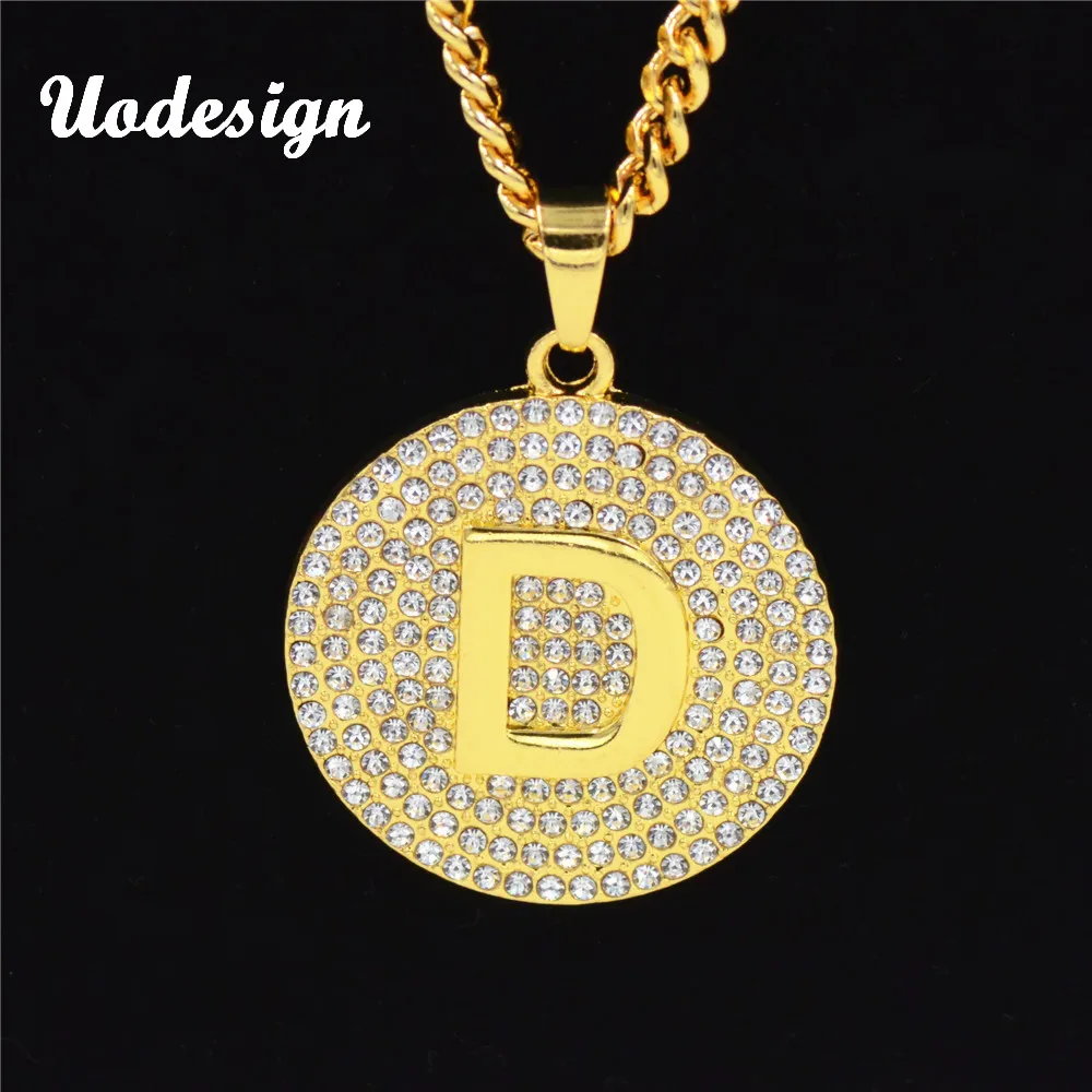 D Pendant Necklace Mens Gold Chain 
