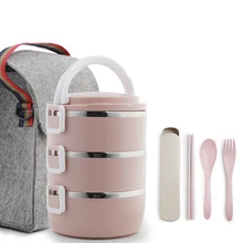 1-4 katmanlı büyük paslanmaz çelik gıda konteyneri depolama termos çocuklar yetişkin yemek kabı plastik Bento kutuları sızdırmaz yemek takımı seti(China)