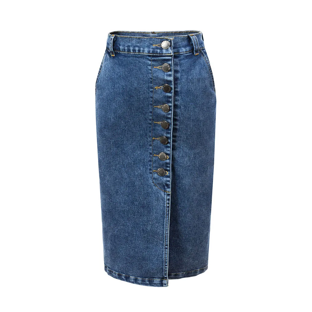 2018 New Plus Size Denim Skirts for Women Single breasted Slim High